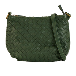 Intrecciato Shoulder Bag, Leather, Green, MII, DB, 2*
